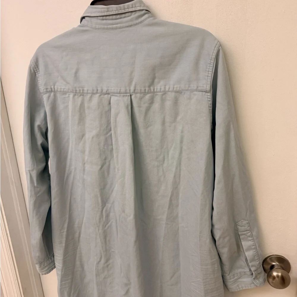 J. Crew Light Denim Contrast-Placket Henley Shirt Size M